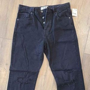 NWT Free People Distressed High Waisted Black Jeans, sz 27, straight leg